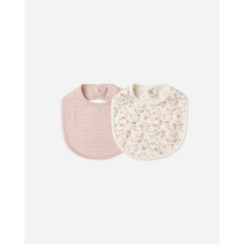 Jersey Snap Bib, 2 Pack || French Garden, Rose Micro Stripe
