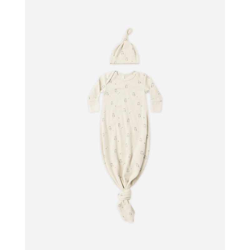 Knotted Baby Gown + Hat Set || Owls