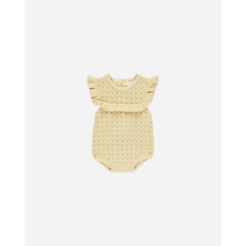 -Pointelle Ruffle Romper || Yellow-