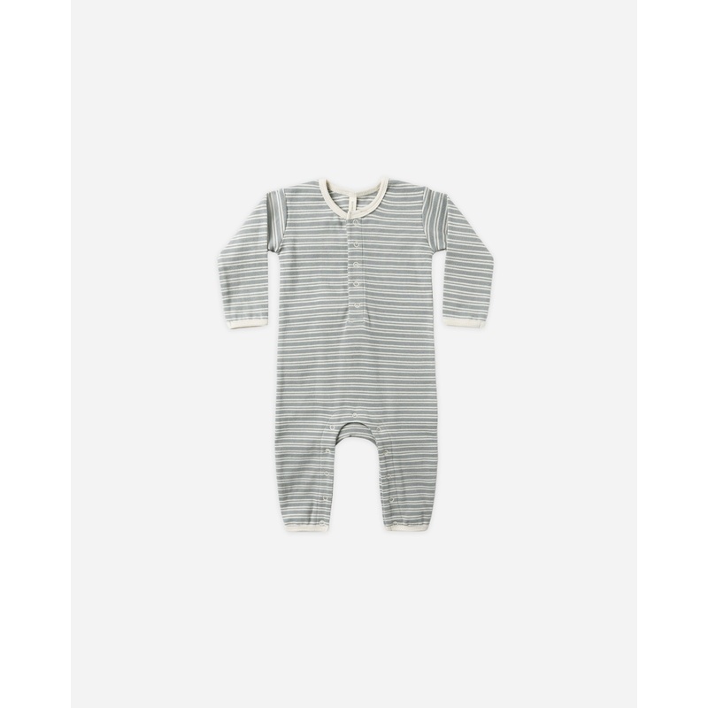 Ribbed Baby Jumpsuit || Steel Blue Micro Stripe