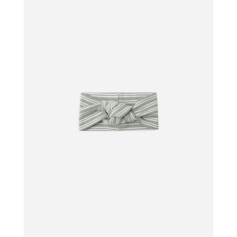 Ribbed Knotted Headband || Steel Blue Micro Stripe