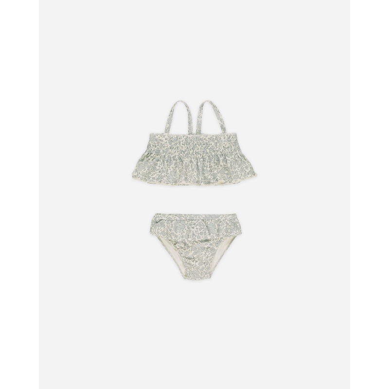-Smocked Ruffle Bikini || Blue Blossom-