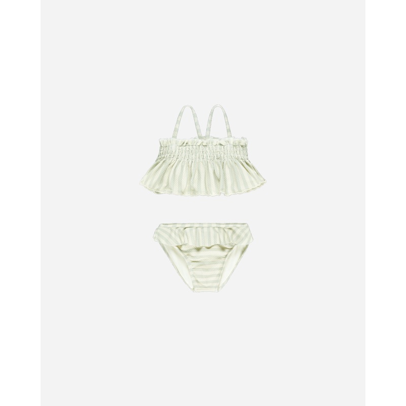 -Smocked Ruffle Bikini || Mint Stripe-