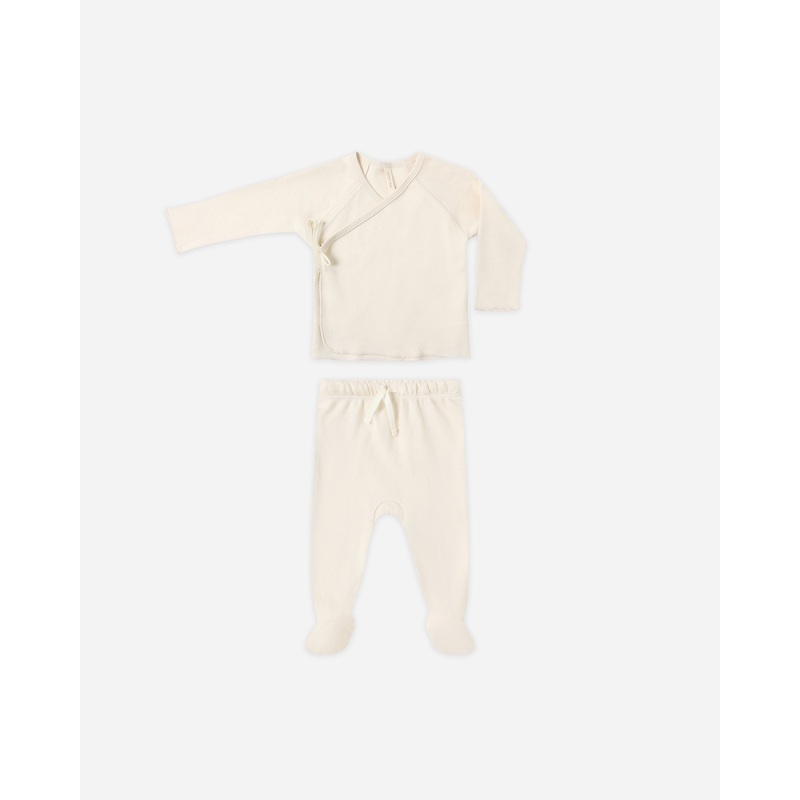 Wrap Top + Footed Pant Set || Natural