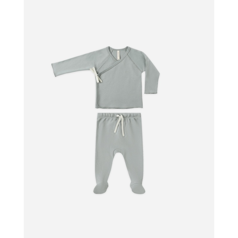 Wrap Top + Footed Pant Set || Steel Blue