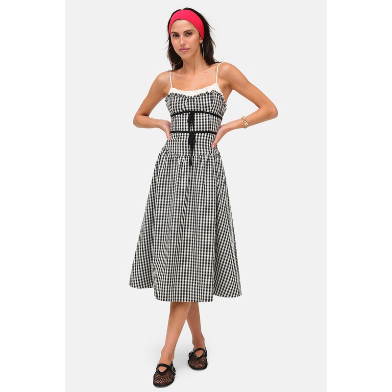 Georgia Gingham Midi Dress Black