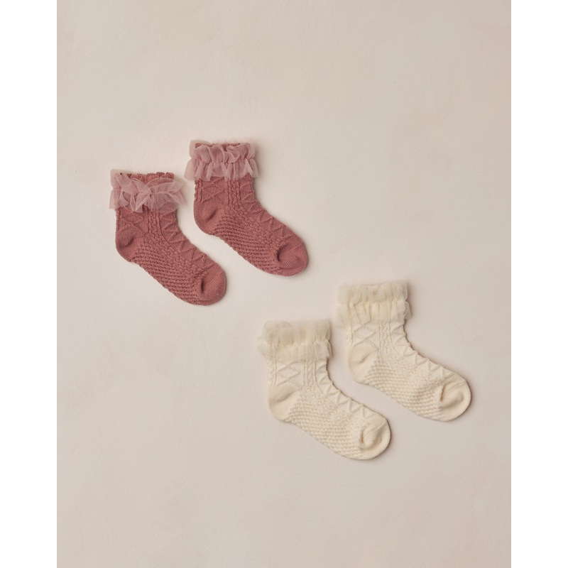 Ruffle Socks | Ivory, Raspberry