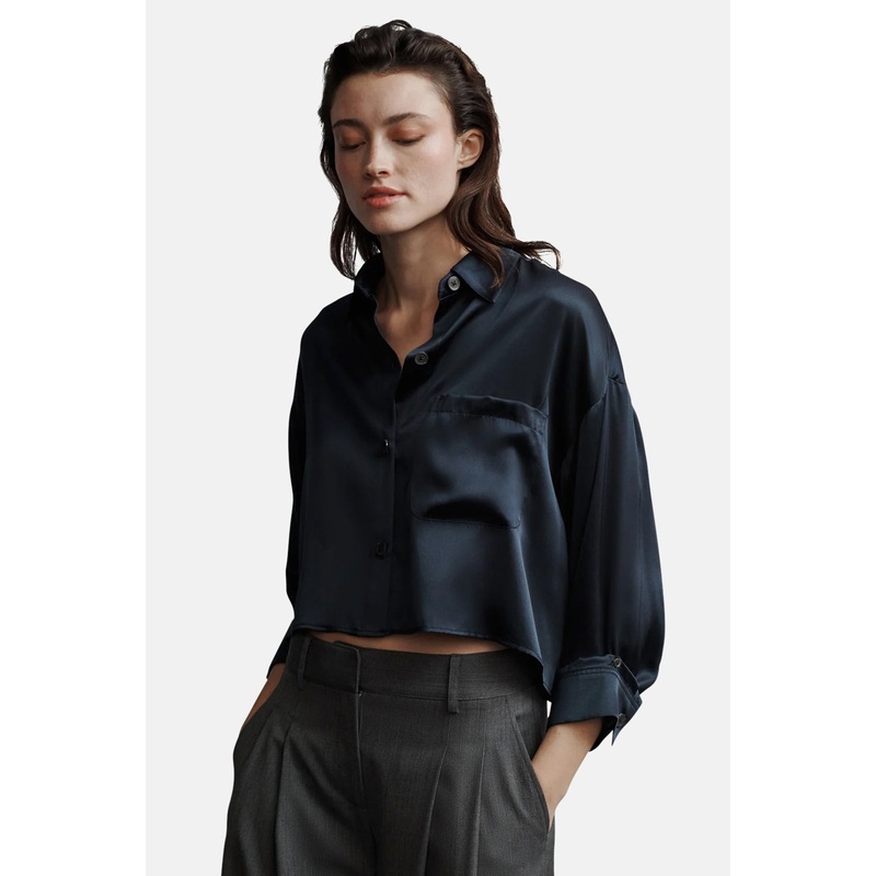 Soon To Be Ex Shirt in Silk Charmeuse Midnight