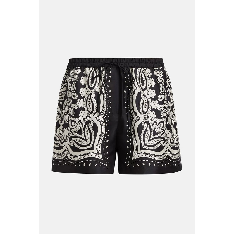Frances Printed Silk Short Black/Ivory Bandana
