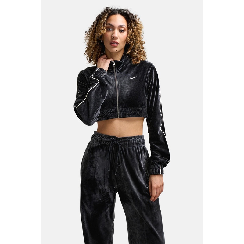 Women’s Cropped Velour Full Zip Top Black/Sail