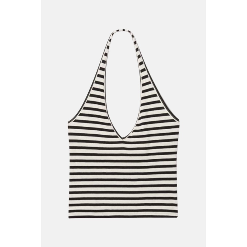 Britt Halter Top Black/Ivory Stripe