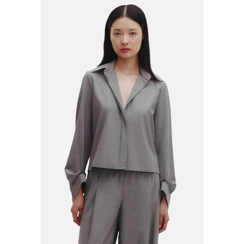 Button Me Up Top Cotton/Wool Medium Heather Grey