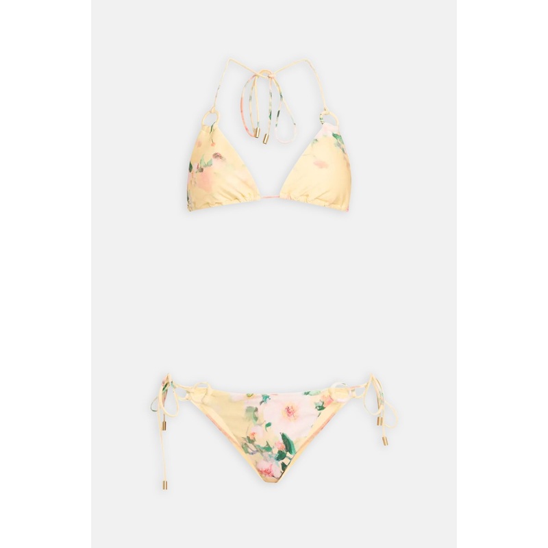 Everley Ring Tie Bikini Yellow Watercolour Floral