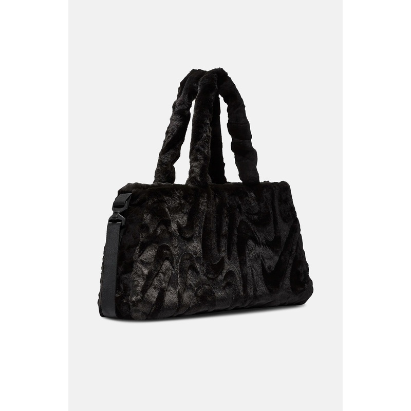 Multi Swoosh Faux Fur Tote Black