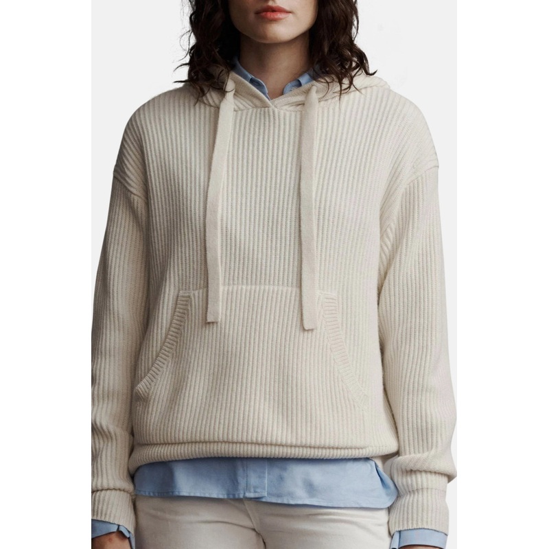 Ribbed Hoodie in Cashmere Ivory