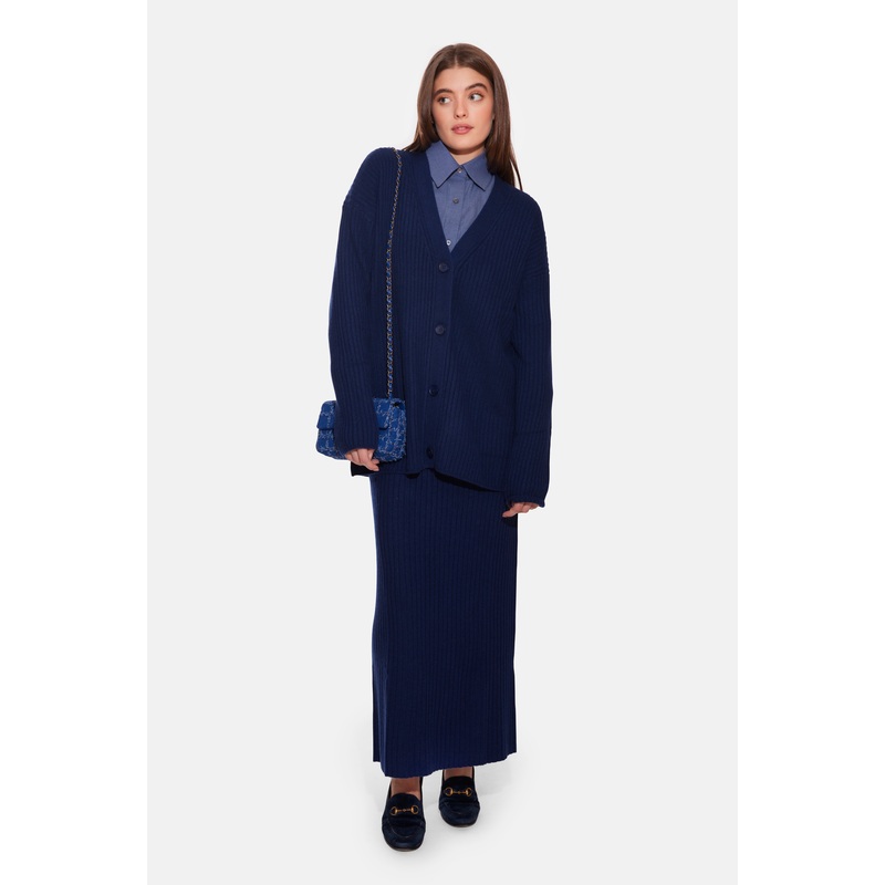The Tile Club Lucy Cocoon Cardigan & Gertrude Maxi Skirt Navy & Chateau Twill Shirt