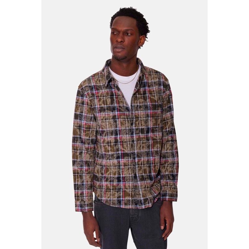 Brandon Distressed Flannel Dk Olive Plaid