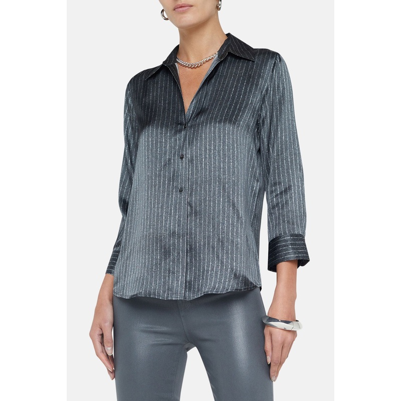 Dani 3/4 Sleeve Blouse Grey/Ivory Pinstripe