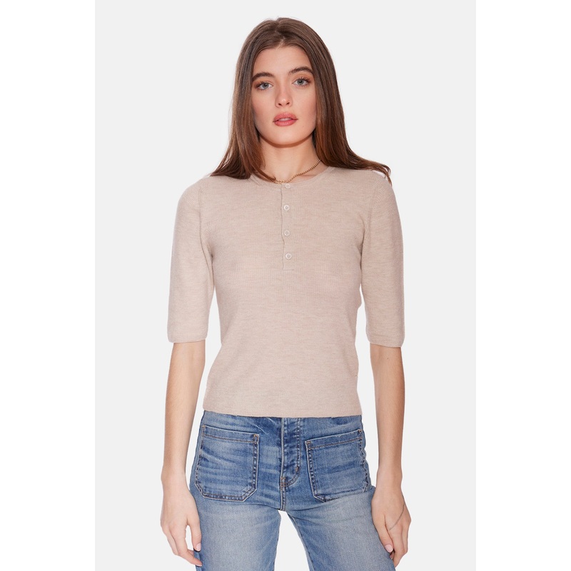 Elsa Short Sleeve Henley Sandstone
