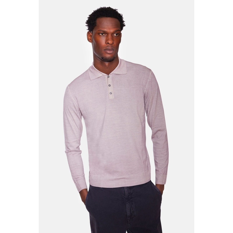 Long Sleeve Knit Polo Shirt Pevaron