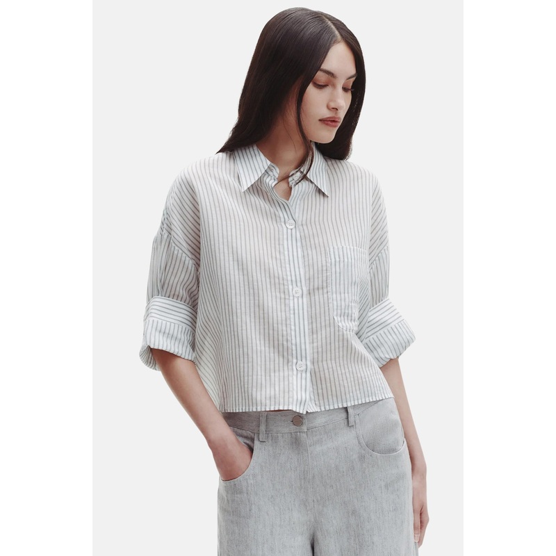 Next Ex Shirt Cotton/Silk Harbor Grey Stripe