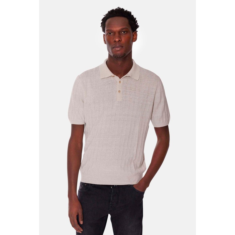 Smooth Light Knit Polo Biege|M|L
