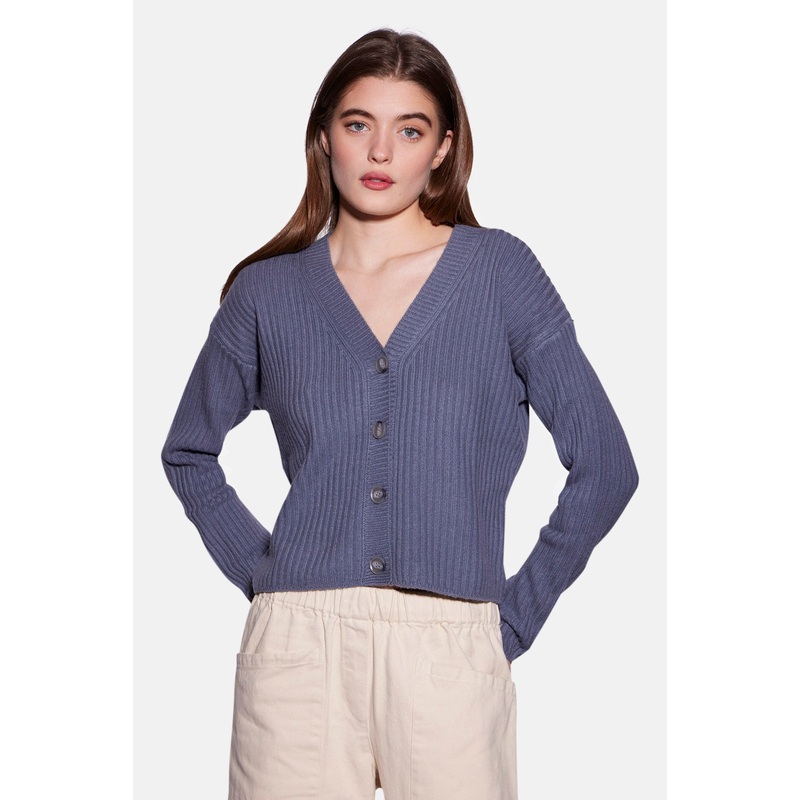 Beatrice Ribbed Cardigan Steel Grey