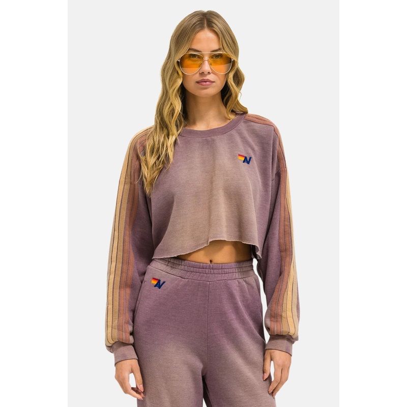 Classic Stripe Cropped Crew Sweatshirt Relaxed Faded Mocha