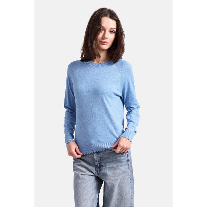 Cotton Cashmere Frayed Edge Crew Cameo Blue