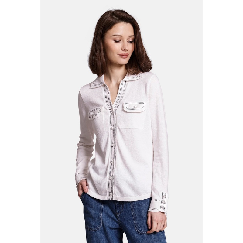 Cotton Cashmere Pearl Button Shirt White