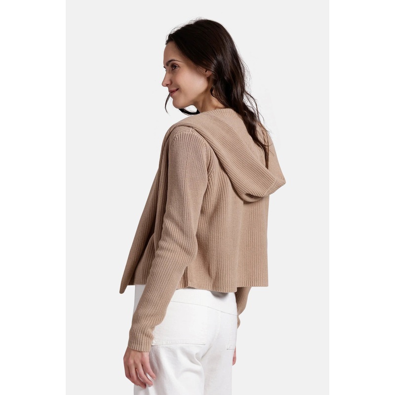 Cotton Hooded Flyaway Cardigan Brown Sugar