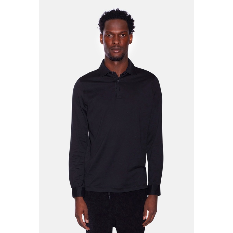 Cotton Long Sleeve Polo Black|44|46|48|50|52|54