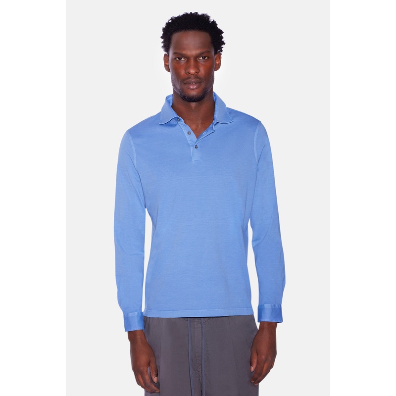 Cotton Long Sleeve Polo Blue|48|50|52|54|56