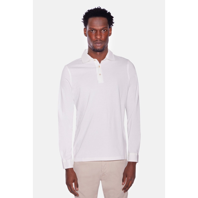Cotton Long Sleeve Polo Off White