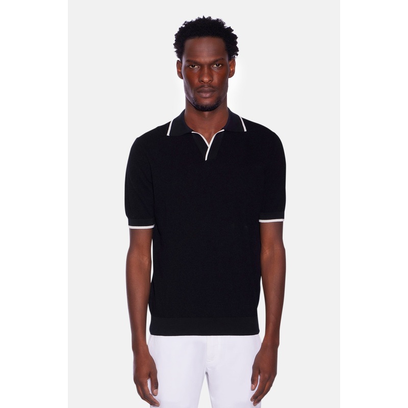 Crepe Cotton Polo Black/White|M|L|XL|XXL