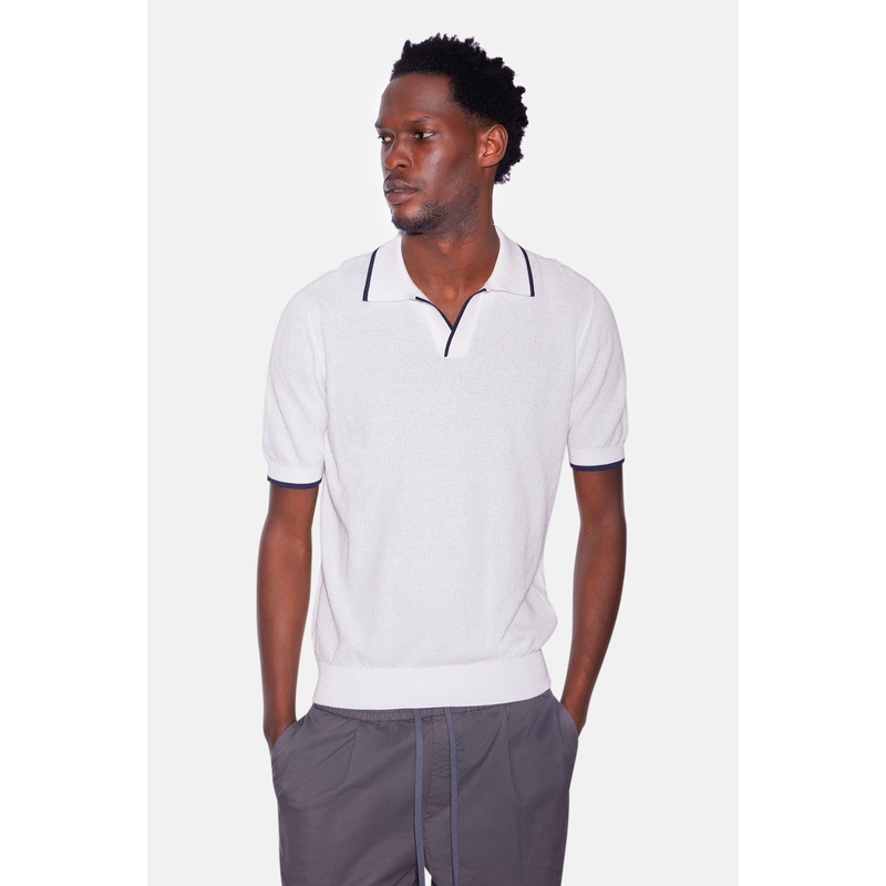 Crepe Cotton Polo White/Navy|M|L|XL|XXL