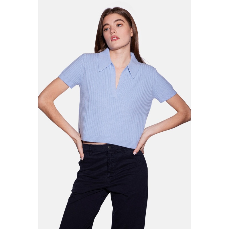 Farrah Cashmere Polo Sky Blue|XS|S|M