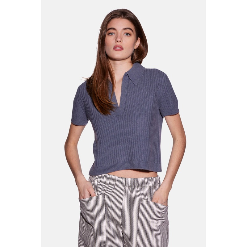 Farrah Short Sleeve Polo Steel Grey