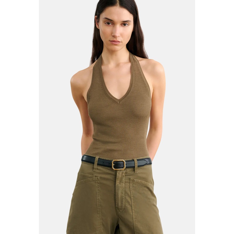 Ivey Silk Halter Military Green