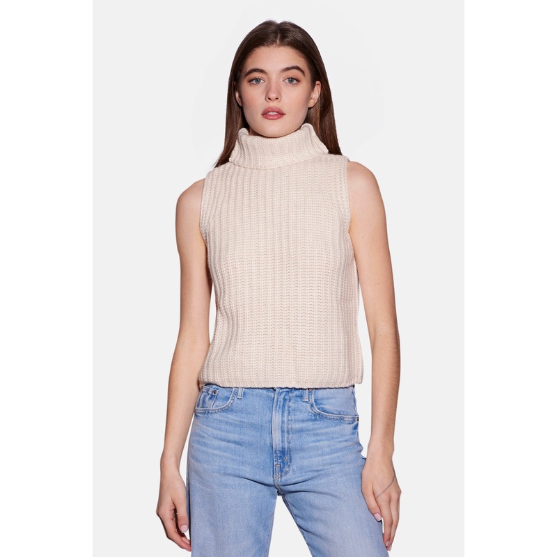 Maya Cashmere Sleeveless Turtleneck Beige
