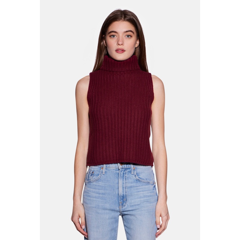 Maya Cashmere Sleeveless Turtleneck Burgundy