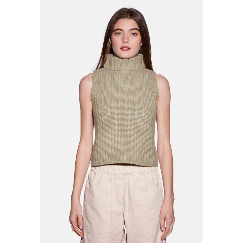 Maya Cashmere Sleeveless Turtleneck Sage