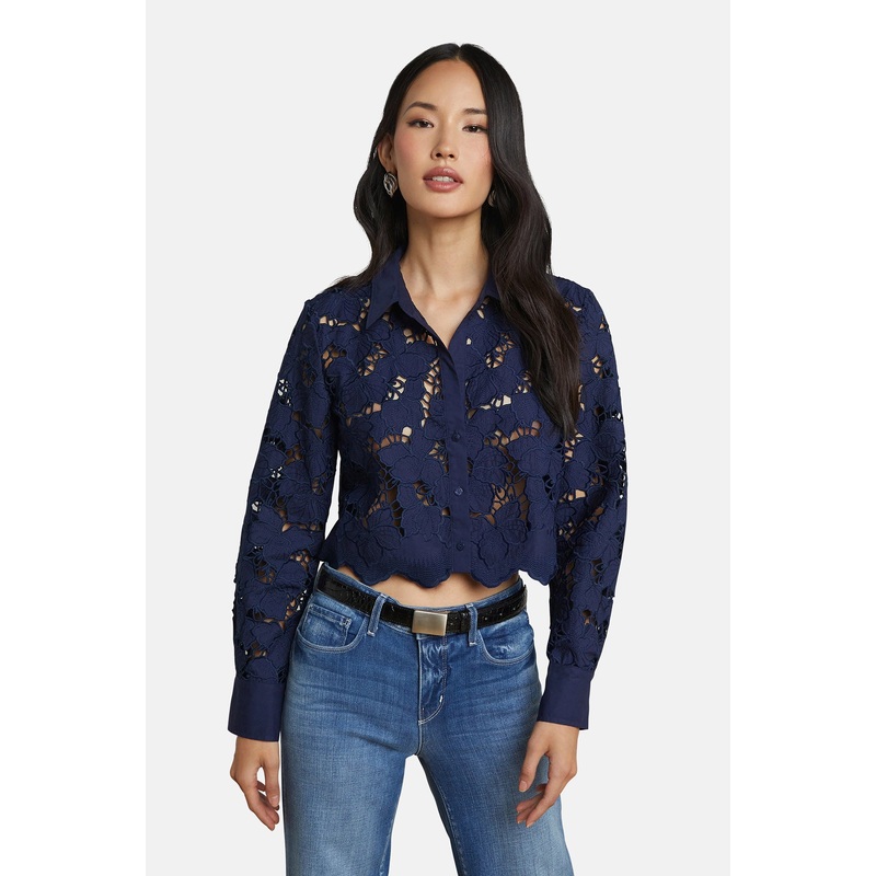 Seychelle Lace Cropped Blouse Navy