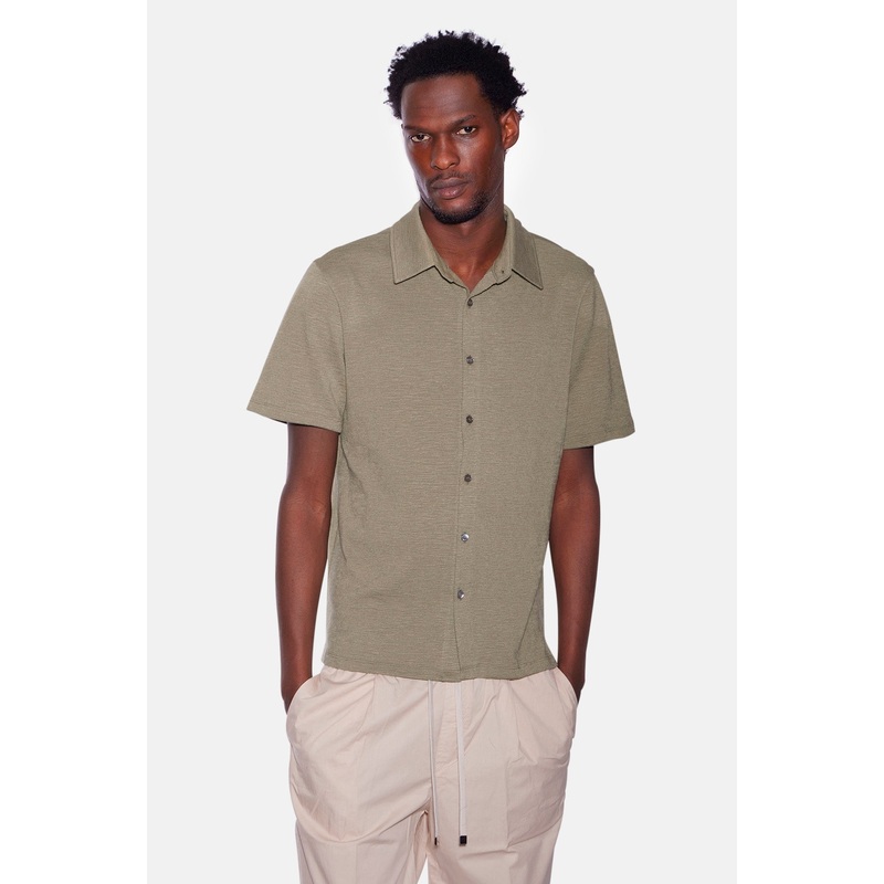 Short Sleeve Slub Buttondown Olive