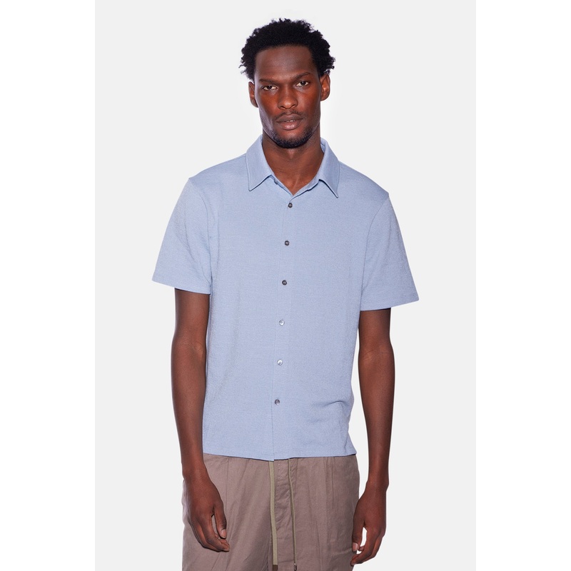 Short Sleeve Slub Buttondown Patina Blue