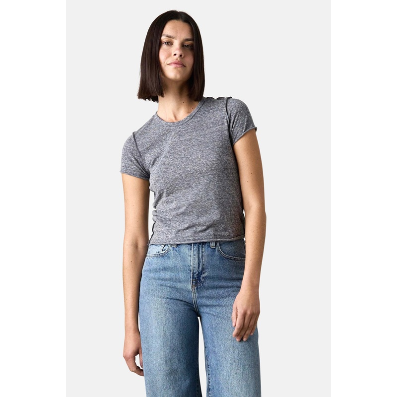 Tara Fitted Shrunken Crew Tee Charcoal Heather