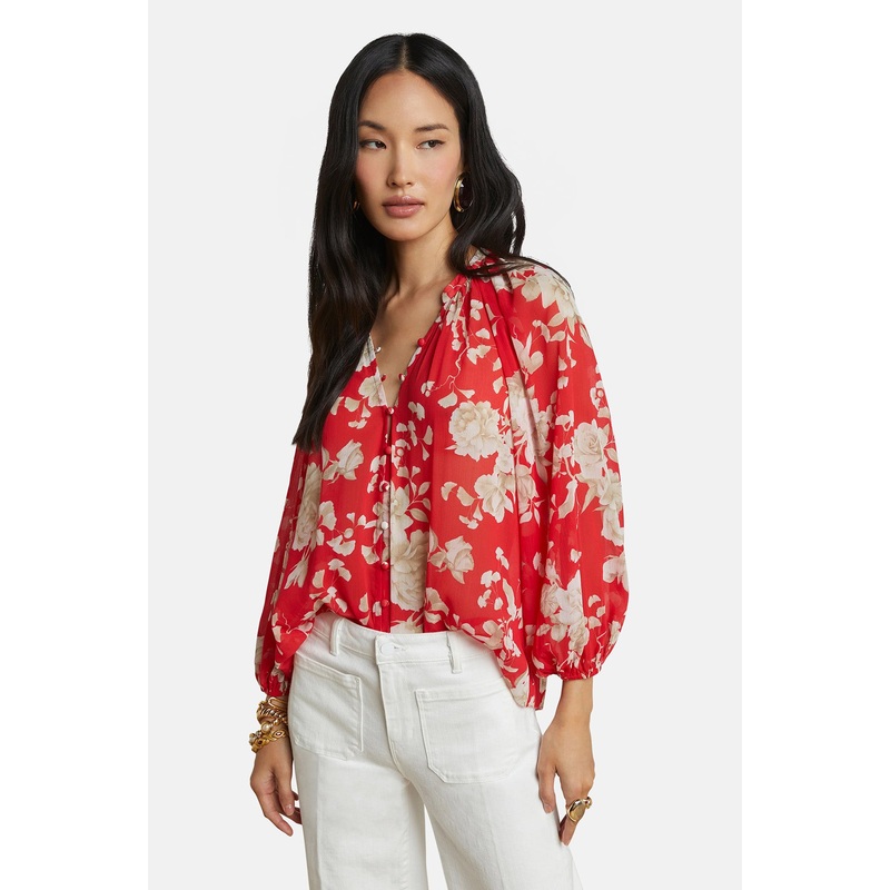 Teagan Blouse Red/Ivory Ikebana