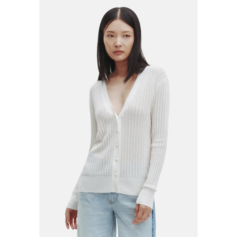Cardigan with Pointelle Detail in Ivory