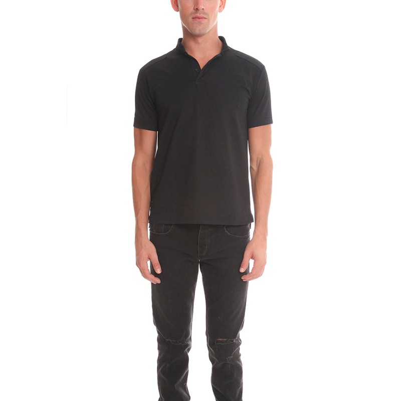 Military Pop Collar Polo Black