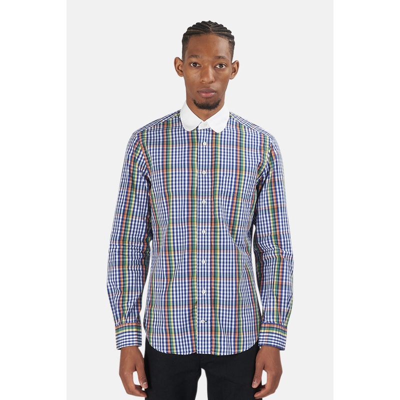 Plaid Key Collar Shirt Blue|XS|S|M|L